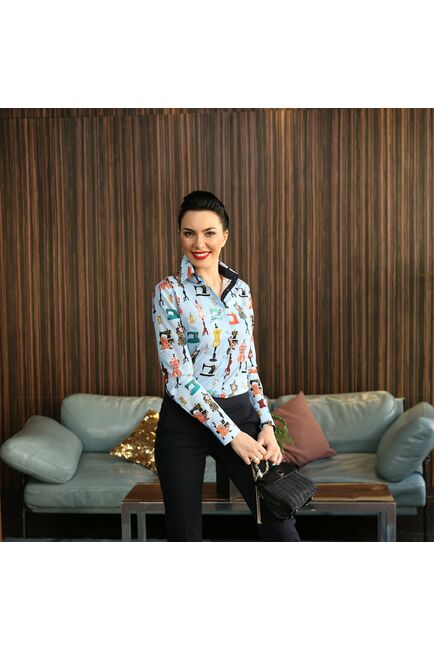 Женская рубашка под пуговицы принт манекены и швейные машинки - 7554 от DoubleCuff 