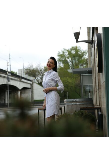 Платье-рубашка белое в горох с поясом прямой силуэт - 7540 от DoubleCuff 