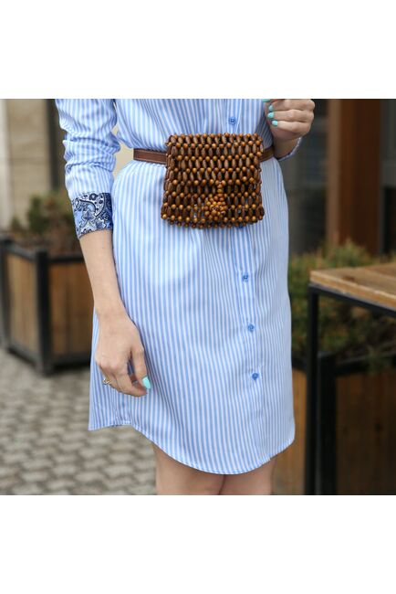 Платье-рубашка в синюю полоску с поясом прямой силуэт - 7546 от DoubleCuff 