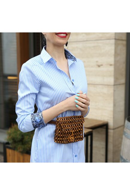 Платье-рубашка в синюю полоску с поясом прямой силуэт - 7546 от DoubleCuff 
