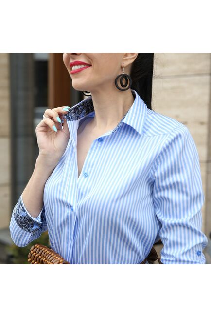 Платье-рубашка в синюю полоску с поясом прямой силуэт - 7546 от DoubleCuff 