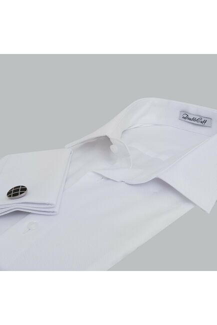 Приталенная мужская рубашка белая под запонки Non-Iron - 7607A от DoubleCuff 