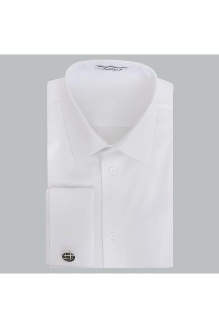 Приталенная мужская рубашка белая под запонки Non-Iron - 7607A от DoubleCuff 