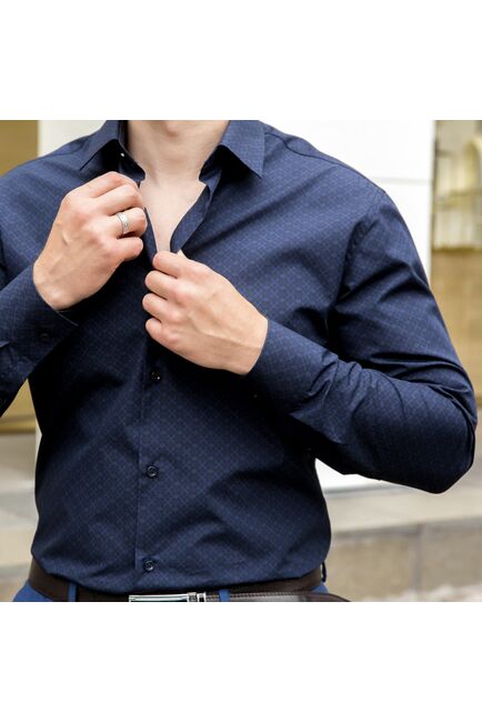 Мужская рубашка темно-синяя под пуговицы - 7610 от DoubleCuff 