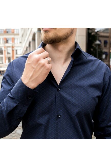 Мужская рубашка темно-синяя под пуговицы - 7610 от DoubleCuff 