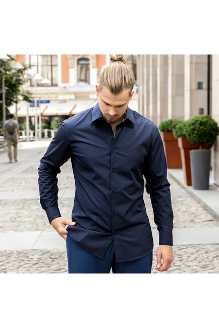 Мужская рубашка темно-синяя под пуговицы - 7610 от DoubleCuff 