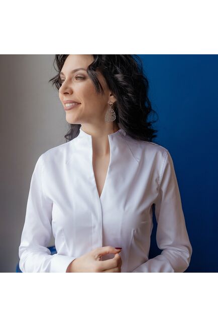 Женская рубашка под пуговицы белая воротник стойка - 7625 от DoubleCuff 