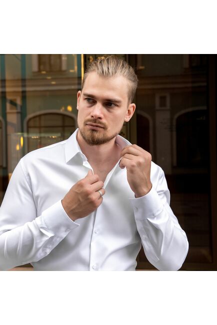 Мужская рубашка под пуговицы белая - 7490 от DoubleCuff 