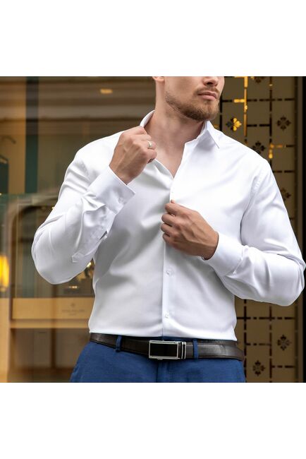 Мужская рубашка под пуговицы белая - 7490 от DoubleCuff 