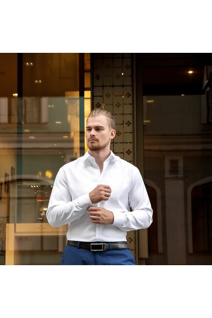 Мужская рубашка под пуговицы белая - 7490 от DoubleCuff 