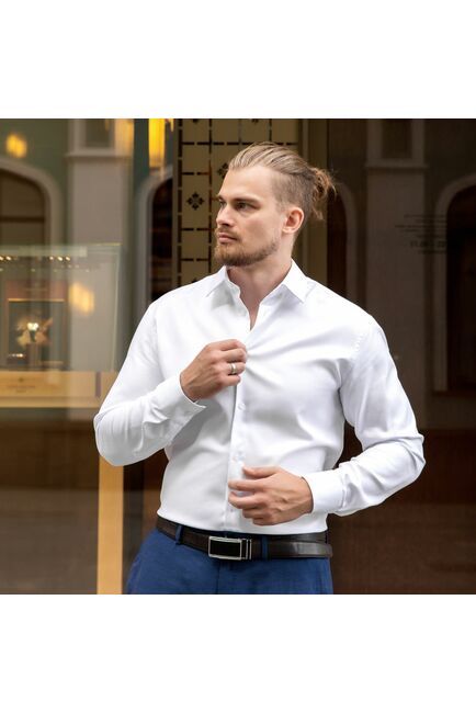 Мужская рубашка под пуговицы белая - 7490 от DoubleCuff 