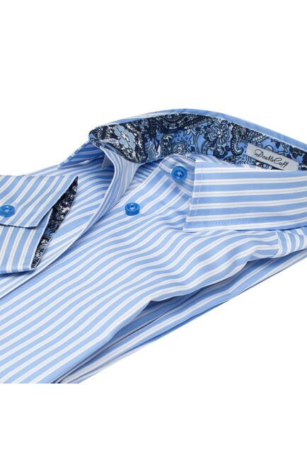 Платье-рубашка в синюю полоску с поясом прямой силуэт - 7546 от DoubleCuff 