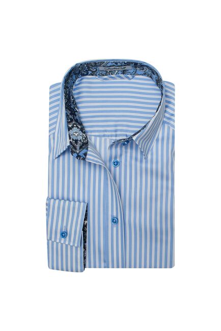 Платье-рубашка в синюю полоску с поясом прямой силуэт - 7546 от DoubleCuff 