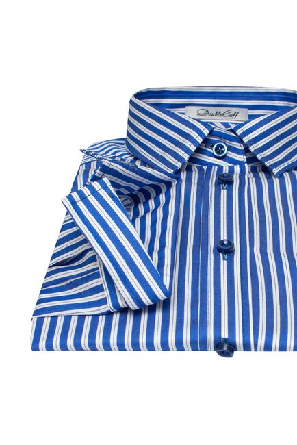 Платье-рубашка в синюю полоску с поясом прямой силуэт от DoubleCuff 