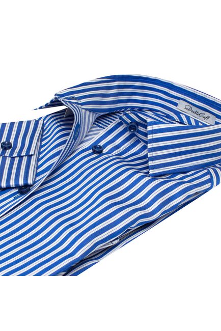 Платье-рубашка в синюю полоску с поясом прямой силуэт от DoubleCuff 