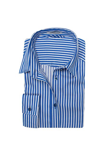 Платье-рубашка в синюю полоску с поясом прямой силуэт от DoubleCuff 