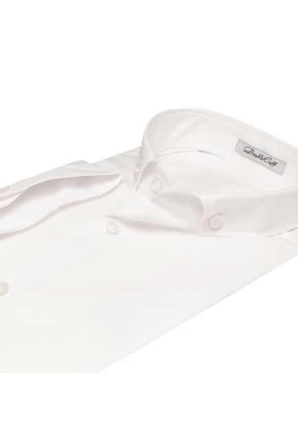 Приталенная мужская рубашка белая короткий рукав - 7562 от DoubleCuff 