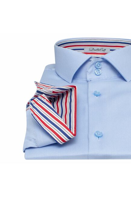 Мужская рубашка под пуговицы голубая фактурная с отделкой Non-Iron - 7589 от DoubleCuff 