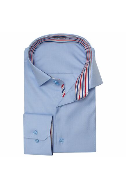 Мужская рубашка под пуговицы голубая фактурная с отделкой Non-Iron - 7589 от DoubleCuff 