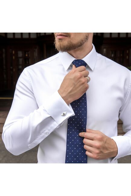 Приталенная мужская рубашка белая под запонки Non-Iron - 7607A от DoubleCuff 