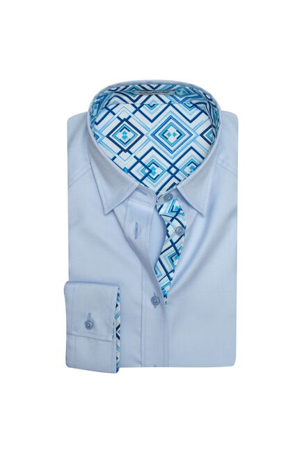 Женская рубашка под пуговицы голубого цвета с яркой отделкой - 7622 от DoubleCuff 