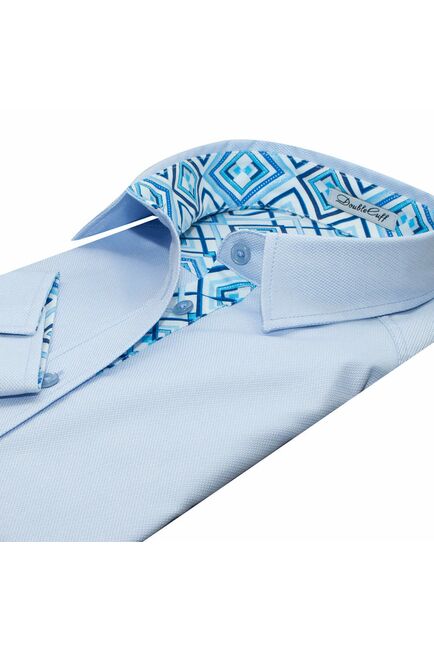 Женская рубашка под пуговицы голубого цвета с яркой отделкой - 7622 от DoubleCuff 