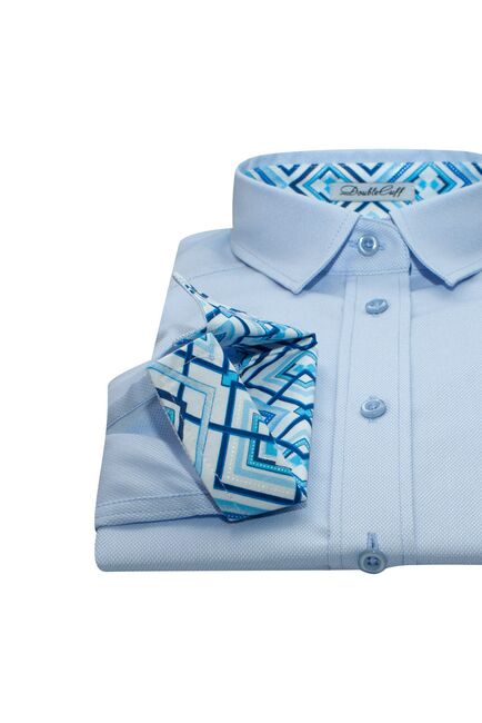 Женская рубашка под пуговицы голубого цвета с яркой отделкой - 7622 от DoubleCuff 