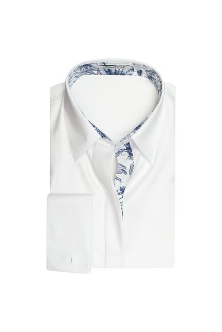 Женская рубашка под запонки белая из фактурной ткани твилл - 7629 от DoubleCuff 