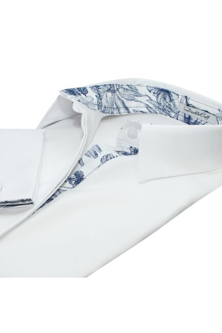 Женская рубашка под запонки белая из фактурной ткани твилл - 7629 от DoubleCuff 