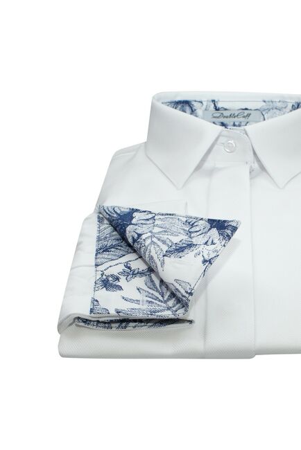 Женская рубашка под запонки белая из фактурной ткани твилл - 7629 от DoubleCuff 