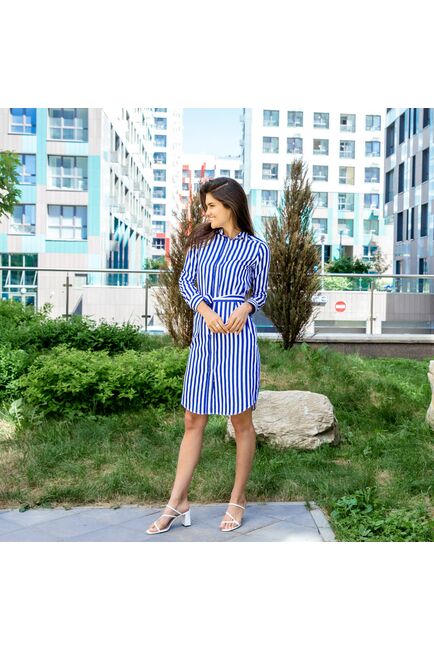 Платье-рубашка в синюю полоску с поясом прямой силуэт - 7604 от DoubleCuff 