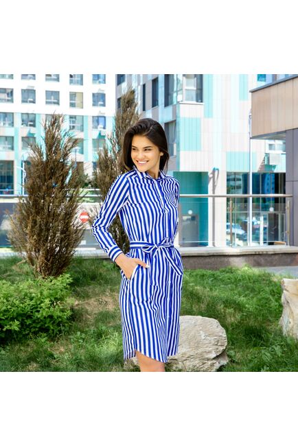 Платье-рубашка в синюю полоску с поясом прямой силуэт - 7604 от DoubleCuff 