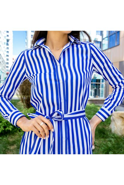 Платье-рубашка в синюю полоску с поясом прямой силуэт - 7604 от DoubleCuff 