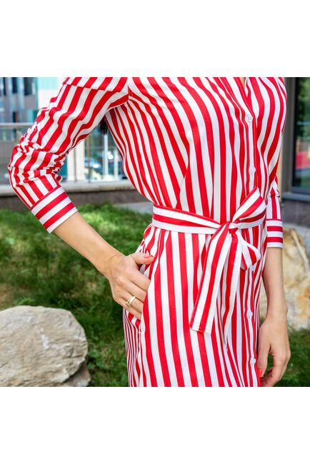 Платье-рубашка в красную полоску с поясом прямой силуэт - 7597 от DoubleCuff 