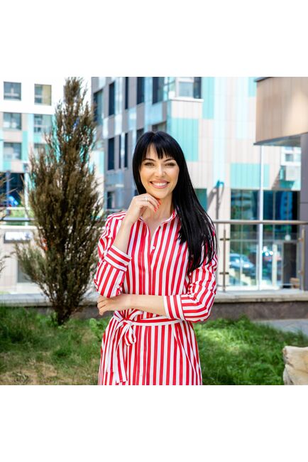 Платье-рубашка в красную полоску с поясом прямой силуэт - 7597 от DoubleCuff 