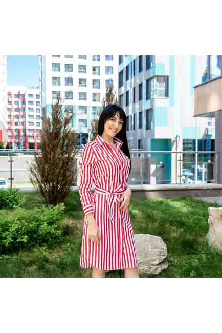 Платье-рубашка в красную полоску с поясом прямой силуэт - 7597 от DoubleCuff 