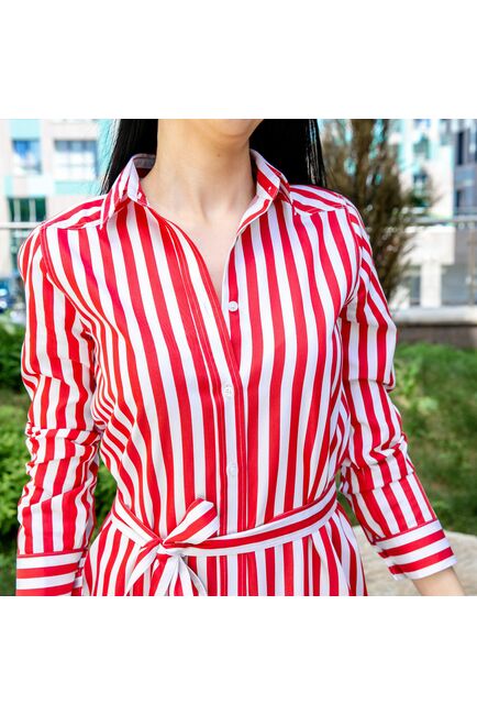 Платье-рубашка в красную полоску с поясом прямой силуэт - 7597 от DoubleCuff 