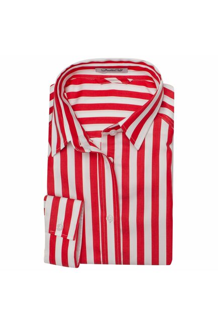 Платье-рубашка в красную полоску с поясом прямой силуэт - 7597 от DoubleCuff 