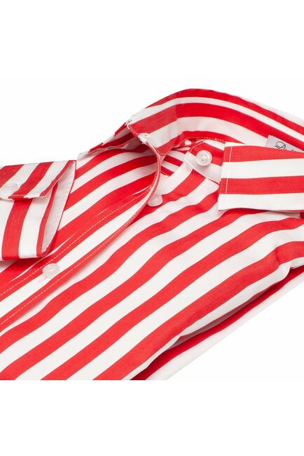Платье-рубашка в красную полоску с поясом прямой силуэт - 7597 от DoubleCuff 