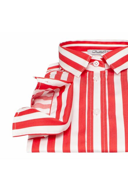 Платье-рубашка в красную полоску с поясом прямой силуэт - 7597 от DoubleCuff 