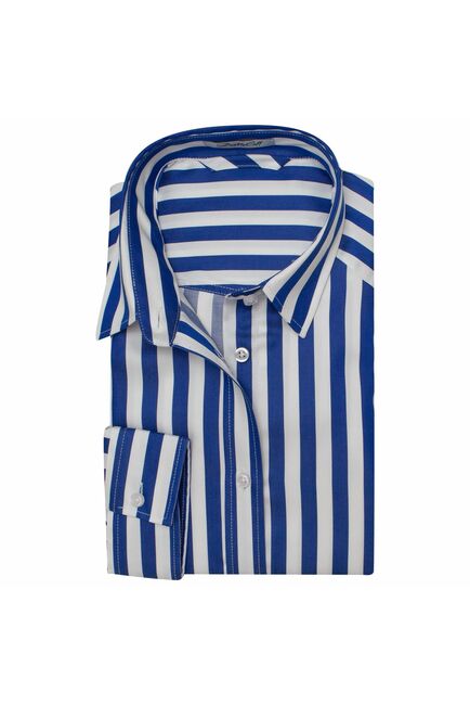 Платье-рубашка в синюю полоску с поясом прямой силуэт - 7604 от DoubleCuff 