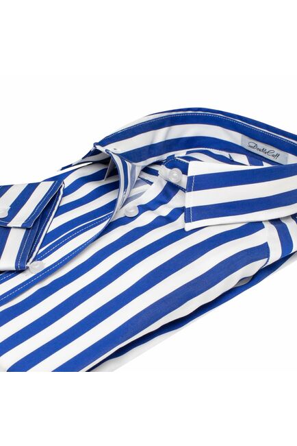 Платье-рубашка в синюю полоску с поясом прямой силуэт - 7604 от DoubleCuff 