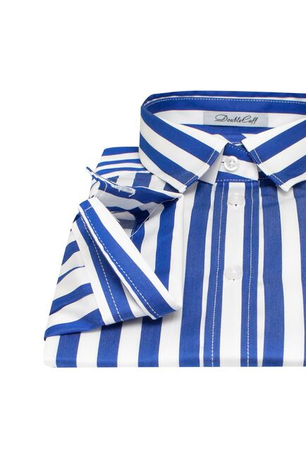 Платье-рубашка в синюю полоску с поясом прямой силуэт - 7604 от DoubleCuff 