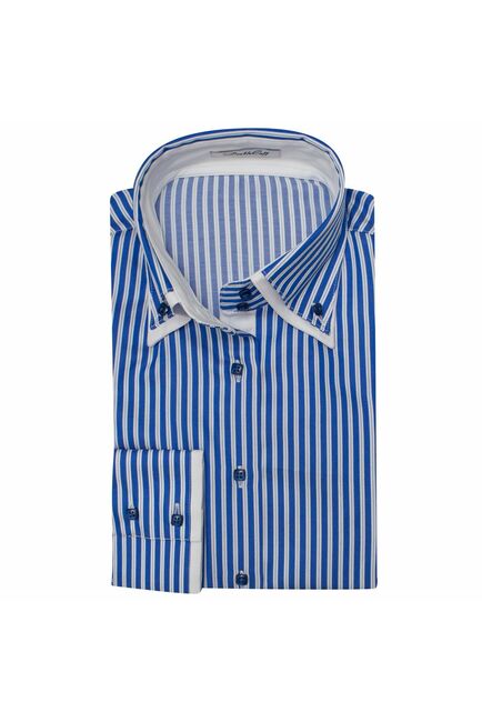 Женская рубашка в синюю полоску с двойным воротником под пуговицы - 7605 от DoubleCuff 