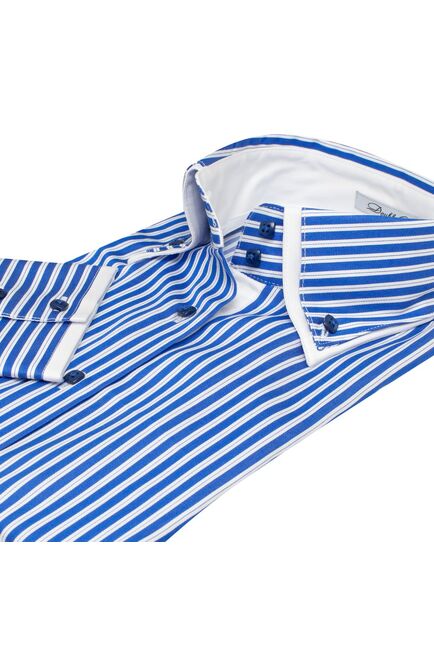 Женская рубашка в синюю полоску с двойным воротником под пуговицы - 7605 от DoubleCuff 