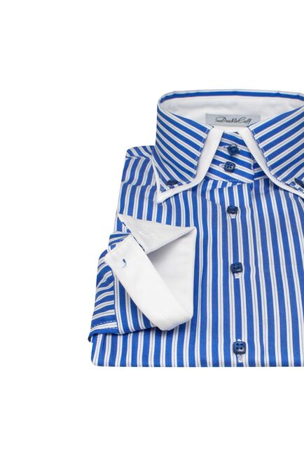 Женская рубашка в синюю полоску с двойным воротником под пуговицы - 7605 от DoubleCuff 