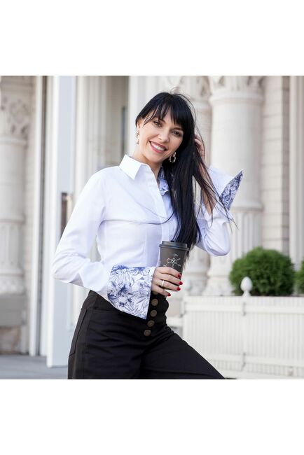 Женская рубашка под запонки белая из фактурной ткани твилл - 7629 от DoubleCuff 