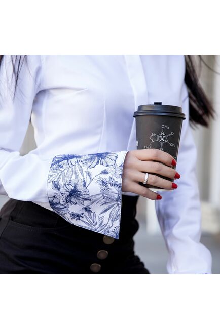 Женская рубашка под запонки белая из фактурной ткани твилл - 7629 от DoubleCuff 