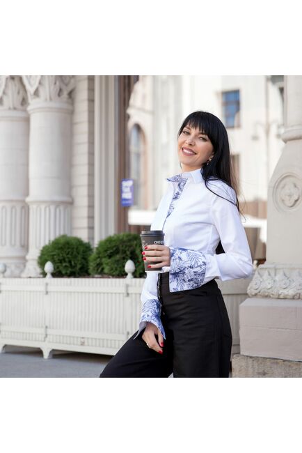 Женская рубашка под запонки белая из фактурной ткани твилл - 7629 от DoubleCuff 