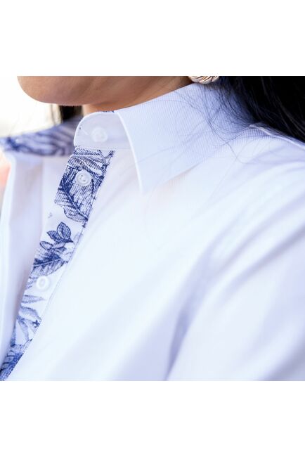 Женская рубашка под запонки белая из фактурной ткани твилл - 7629 от DoubleCuff 